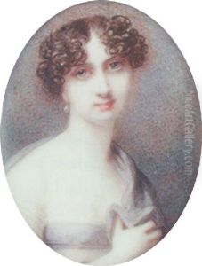 Mrs. Haseler, Her Hair Curled, Wearing A Decollete White Dress With A Grey-blue Ribbon Across Her Corsage Mrs. Haseler, Her Hair Curled, Wearing A Decollete White Dress With A Grey-blue Ribbon Across Her Corsage