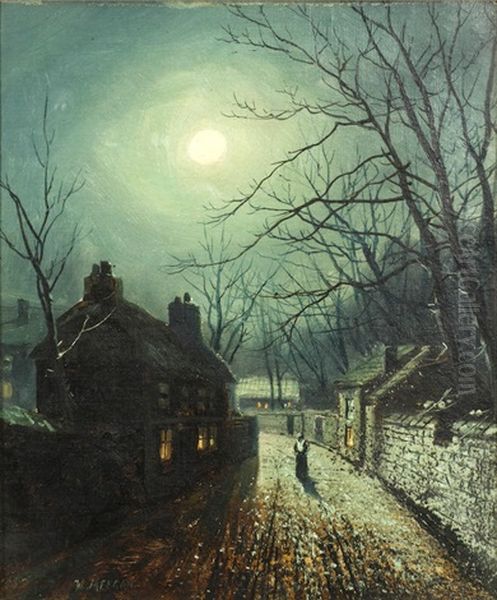 Figure On A Moonlit Cobbled Lane - view 1