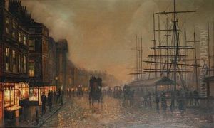 A Harbourside At Night, Believed To Be Liverpool