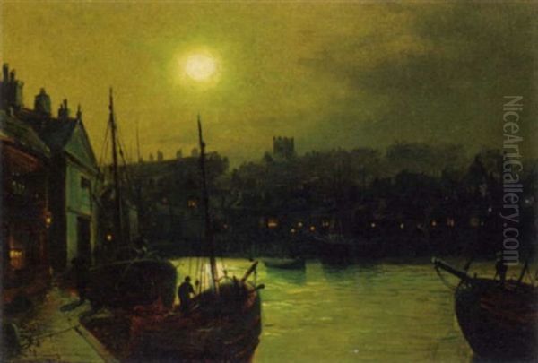 Fishing Boats At The Quay By Moonlight - view 1