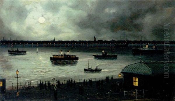 Shipping On A Moonlit River - view 1