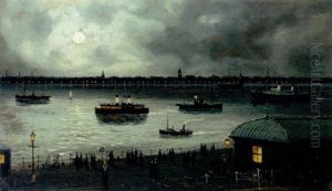 Shipping On A Moonlit River by Walter Linsley Meegan