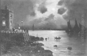 Moonlit Harbour Scene by Walter Linsley Meegan