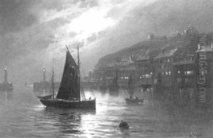 Whitby Harbour By Moonlight by Walter Linsley Meegan