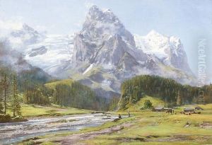 Ansicht Von Wellhorn, Wetterhorn Und Rosenlaui. by Auguste Henry Berthoud