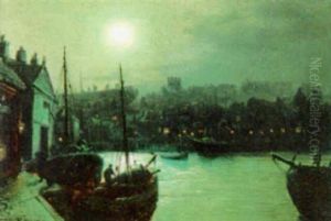 Moonlight Harbour Scene by Walter Linsley Meegan