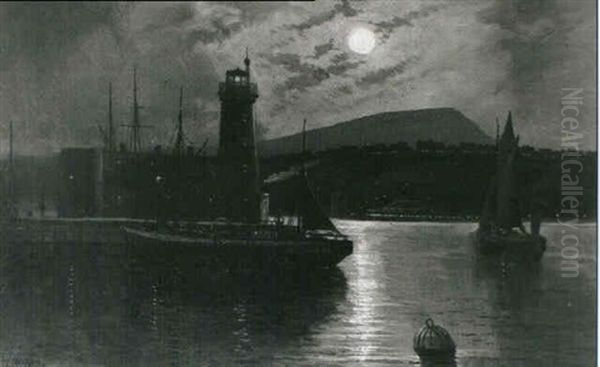 A Moonlight Harbour Scene - view 1