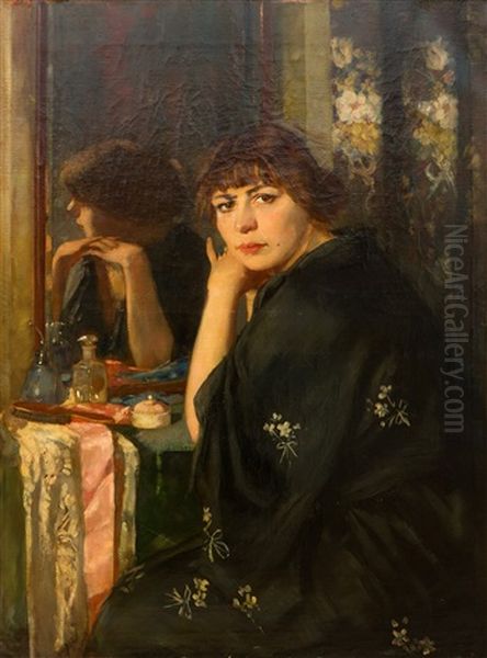 Lady In Kimono At A Dressing Table - view 1