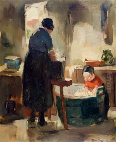 Vrouw Met Kindje Bij De Wastobbe - view 1