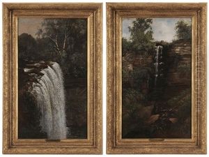 Pair Of Landscapes: Minnehaha Falls by Joseph Rusling Meeker