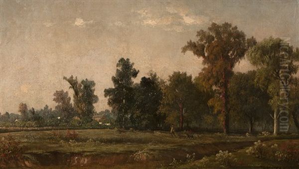 Autumn On The River Peres [sic], Missouri Landscape With Figure And Dog - view 1