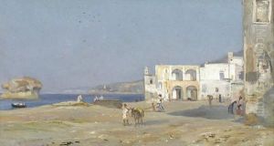Italienische Kustenpartie Mit Figurenstaffage. by Leon Rodolphe Berthoud