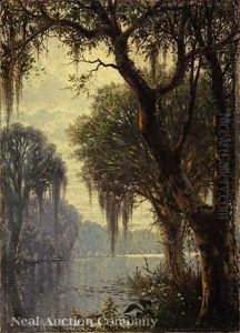 Bayou View With Trumpet Vine And Wildflowers by Joseph Rusling Meeker
