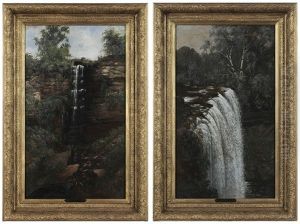 Minnehaha Falls And Woodland Falls (pair) by Joseph Rusling Meeker