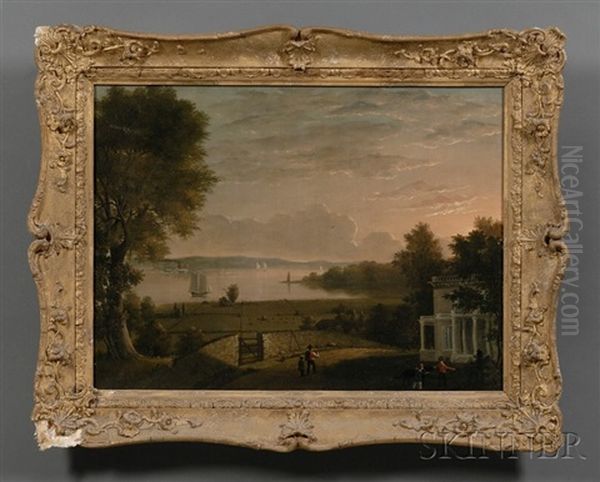 Rhode Island Scenery With Figures Overlooking A River - view 1