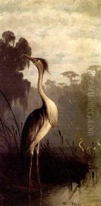 Herons And Cattails by Joseph Rusling Meeker