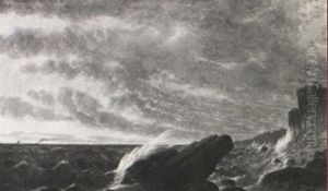 Rocky Coastal Seascape by Joseph Rusling Meeker