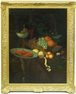 Still Life Of A Basket Of Grapes And Oranges, Nautilus Shell With Caryatid Support, Floral Bowl With Crevettes And Pocket Watch On A Table Still Life Of A Basket Of Grapes And Oranges, Nautilus Shell With Caryatid Support, Floral Bowl With Crevettes And Pocket Watch On A Table