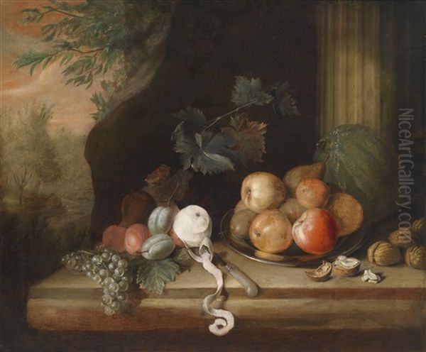 Obststillleben Vor Landschaftshintergrund - view 1