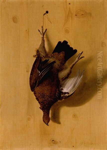 Still Life Of A French Partridge Hanging From A Nail - view 1