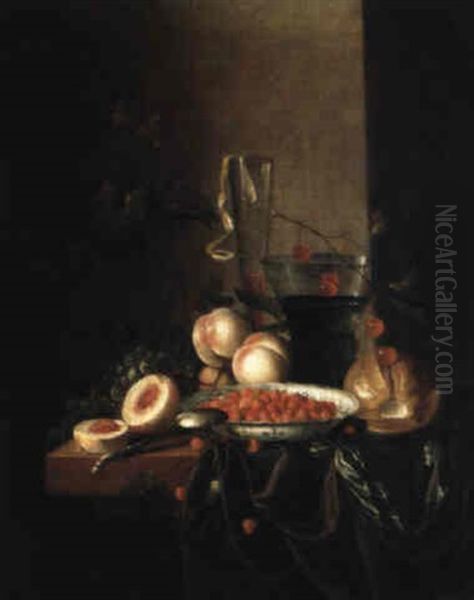 Stilleben Mit Romer, Fruchten, Erdbeeren Und Taschenuhr - view 1