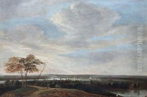 Promeneurs Dans Un Paysage Fluvial by Jan van der Meer