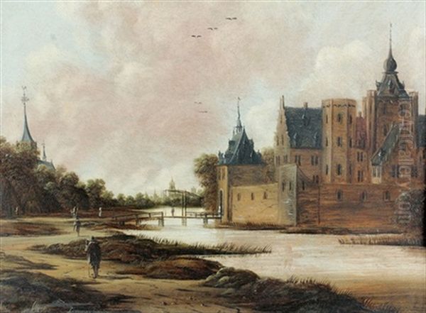 Ansicht Einer Stadt Mit Wasserburg - view 1