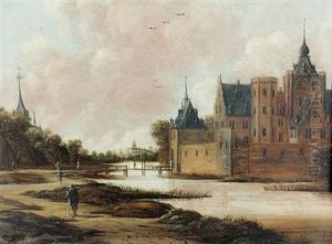 Ansicht Einer Stadt Mit Wasserburg