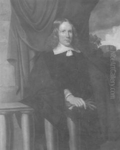 Portrait Of A Gentleman Against A Balustrade Wearing A Black Coat, One Hand Holding A Pair Of Gloves, A Landscape Beyond