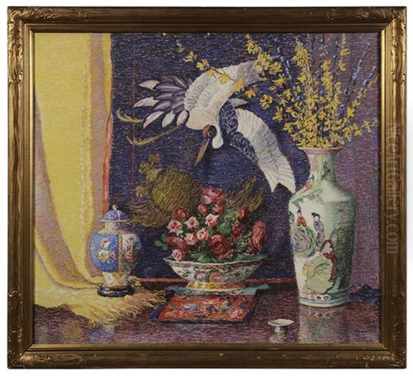 Still Life With Roses, Forsythia, And Asian Porcelain - view 1