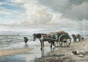 Shell Gathering On Schveningen Beach by Diederik (Dirk) Meesters