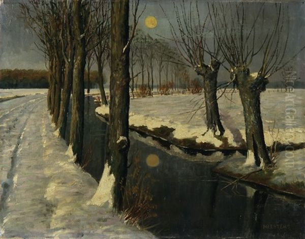 Winterlandschaft Mit Kopfweiden Am Bach - view 1