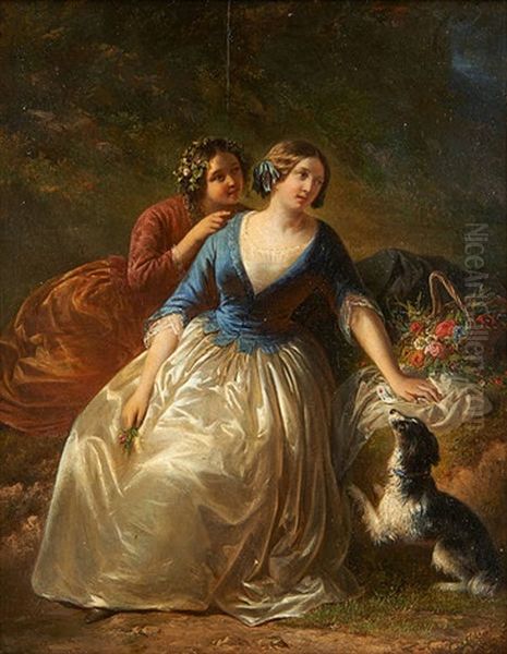 Deux Jeunes Femmes Et Leur Chien - view 1