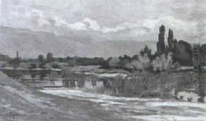 Sommerlandschaft Mit Gebirgszug Im Hintergrund by Joseph Megard