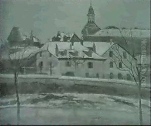 Verschneite Hauserzeile Am Fluss by Joseph Megard