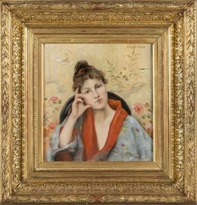 Jeune Femme En Kimono by Rene Mege Du Malmont