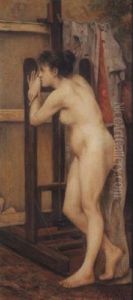 Femme Nue Dans Un Atelier by Rene Mege Du Malmont