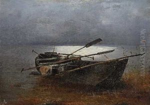 Fischerkahn Am Nachtlichen Seeufer by Lothar Meggendorfer
