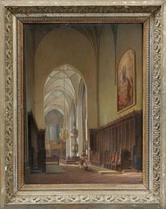 Kircheninneres Einer Hessischen, Gotischen Kirche Wahrend Einer Messe by Johann Friedrich Mehler