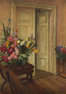 Interior Of Artist's House In Jankowka ("name Day Flowers") by Josef Mehoffer