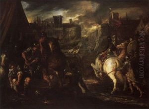 Cavalrymen And Soldiers On A Battlefield by Lieven Mehus