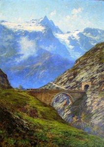 La Meije Et Le Pont Maurian A La Grave-htes Alpes by Charles Alexandre Bertier