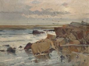 Vista De Playa Con Acantilado, Argentina by Eliseo Meifren y Roig