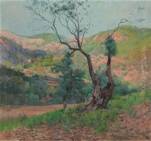 Tree In A Valley Landscape by Eliseo Meifren y Roig