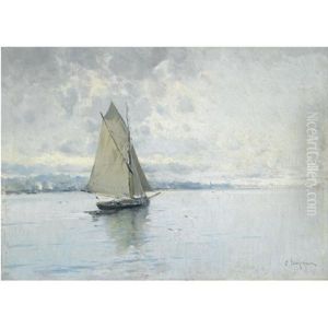 Marina Con Barco (seascape With Sailing Boat) by Eliseo Meifren y Roig