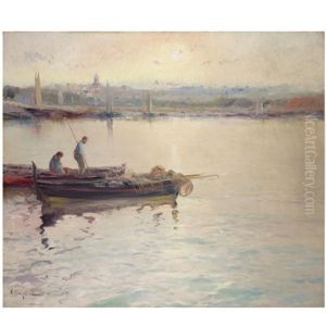 Pesqueros Al Atardecer (fishing Boats At Sunset) by Eliseo Meifren y Roig