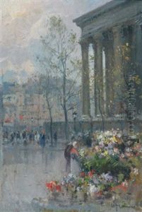 Mercado De Flores En La Plaza De La Madeleine, Paris by Eliseo Meifren y Roig