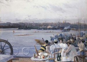 Regatas En El Puerto De Barcelona by Eliseo Meifren y Roig