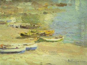 Barcas Varadas En La Playa by Eliseo Meifren y Roig
