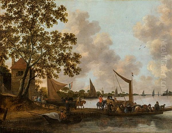 River Landscape With Ferry - view 1